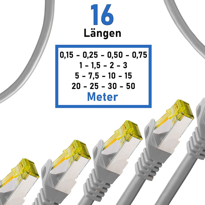 BIGtec LAN Kabel 10 Stück 25m Netzwerkkabel CAT7 Ethernet Internet Patchkabel CAT.7 grau Gigabit dop