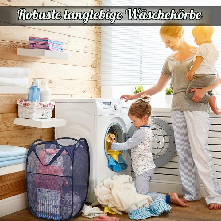 4Pcs Mesh Falten Wäschekörbe, 75L grosse Pop-up Wäsche Hamper Bins zusammenklappbar mit Griffen und