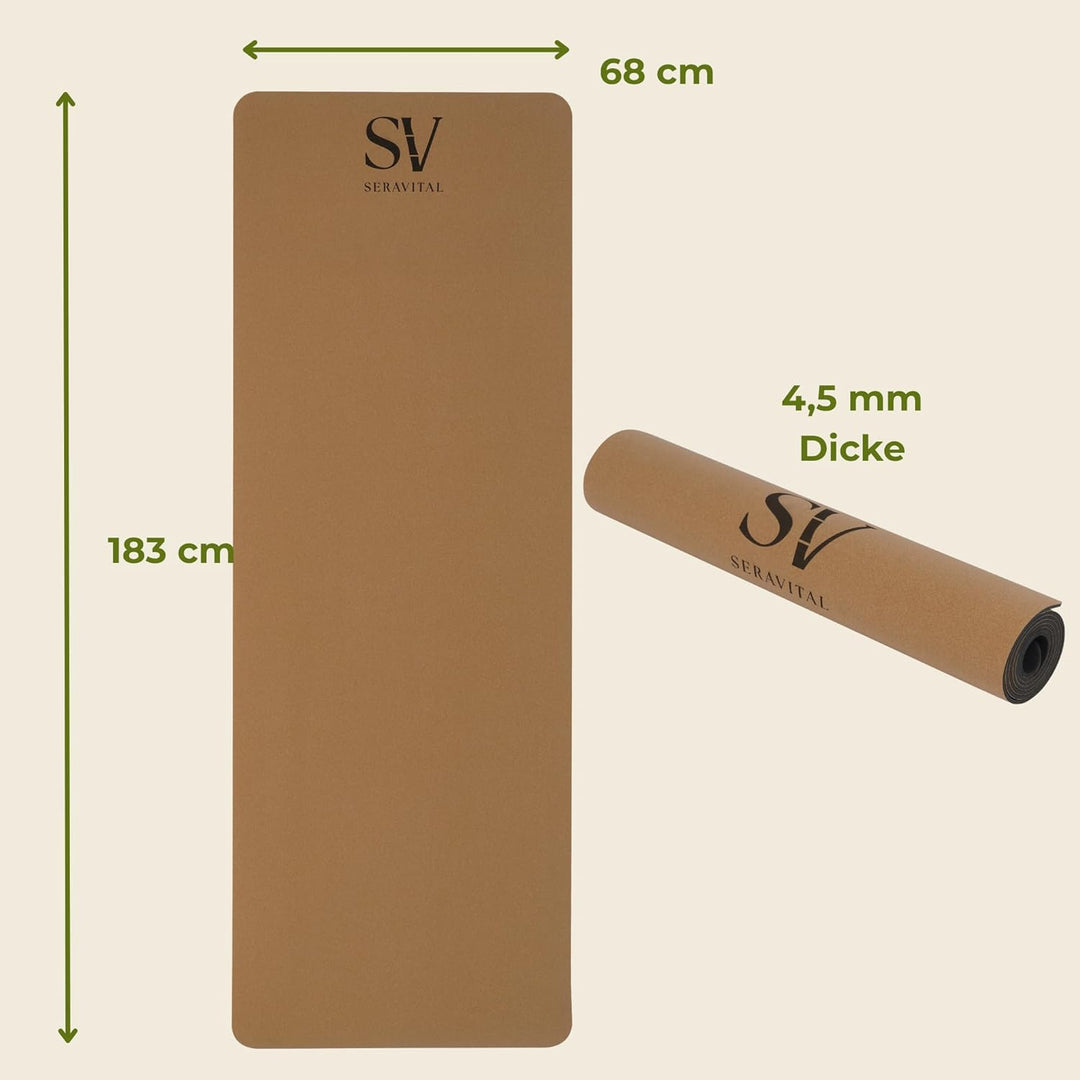 Kork Yogamatte hochwertig 183×68×4,5 mm – Feiner Naturkork & Naturkautschuk – extra breit, rutschfes