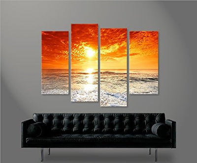 islandburner Bild Bilder auf Leinwand Sonnenuntergang am Meer 4er XXL Poster Leinwandbild Wandbild D