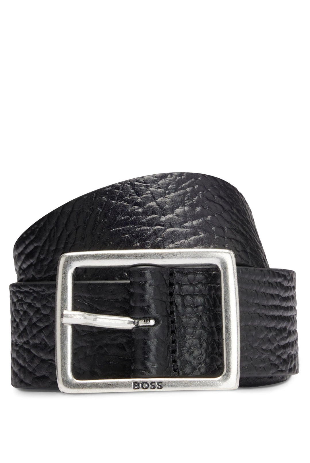 BOSS Herren Rudolf-Gr Sz35 Gürtel aus genarbtem Leder mit Rahmen-Schliesse, 105 Black1