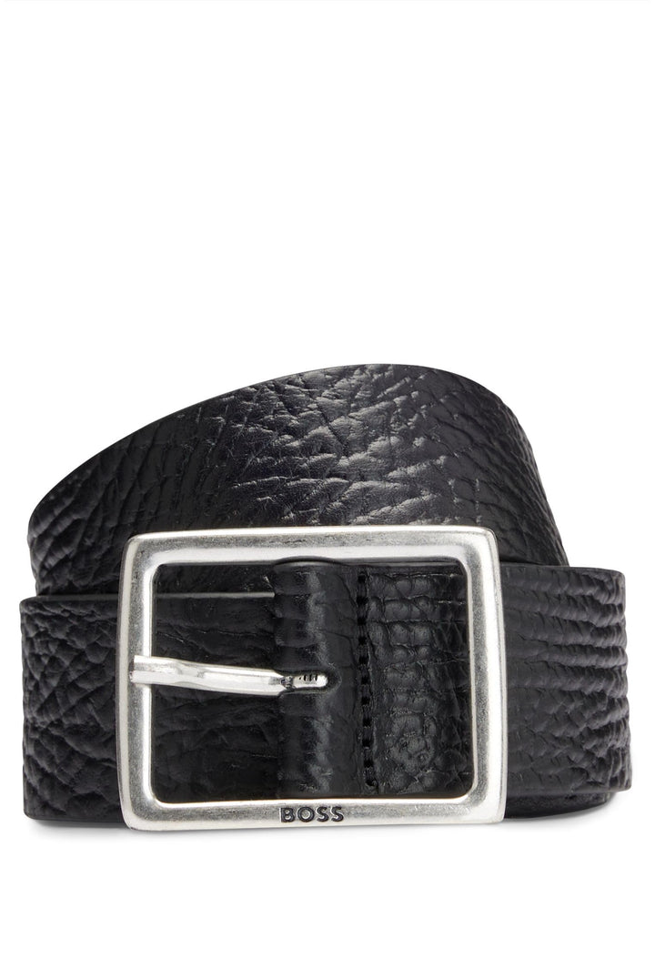 BOSS Herren Rudolf-Gr Sz35 Gürtel aus genarbtem Leder mit Rahmen-Schliesse, 105 Black1