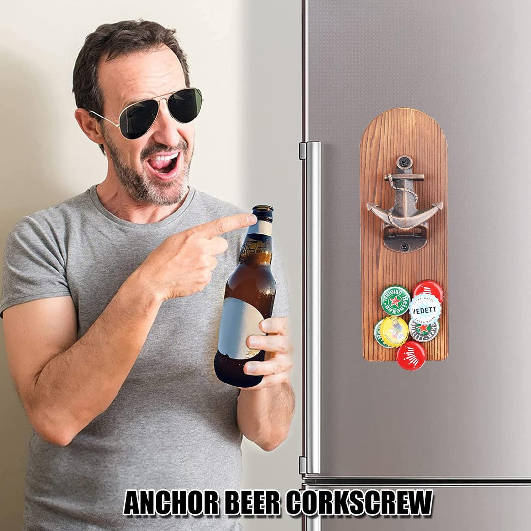 ZONSUSE Flaschenöffner Wand Magnet mit Auffangbehälter,Vintage Holz Bieröffner Wand mit Behälter,Mag