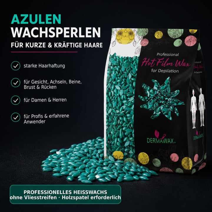 Dermawax 500g Azulen Wachsperlen – Heisswachs zur Haarentfernung – Profi Wax für Mann & Frau – Schne