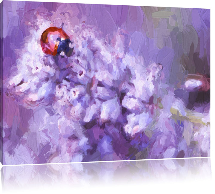 Pixxprint Marienkäfer auf Lavendel als Leinwandbild/Grösse: 100x70 cm/Wandbild/Kunstdruck/fertig bes