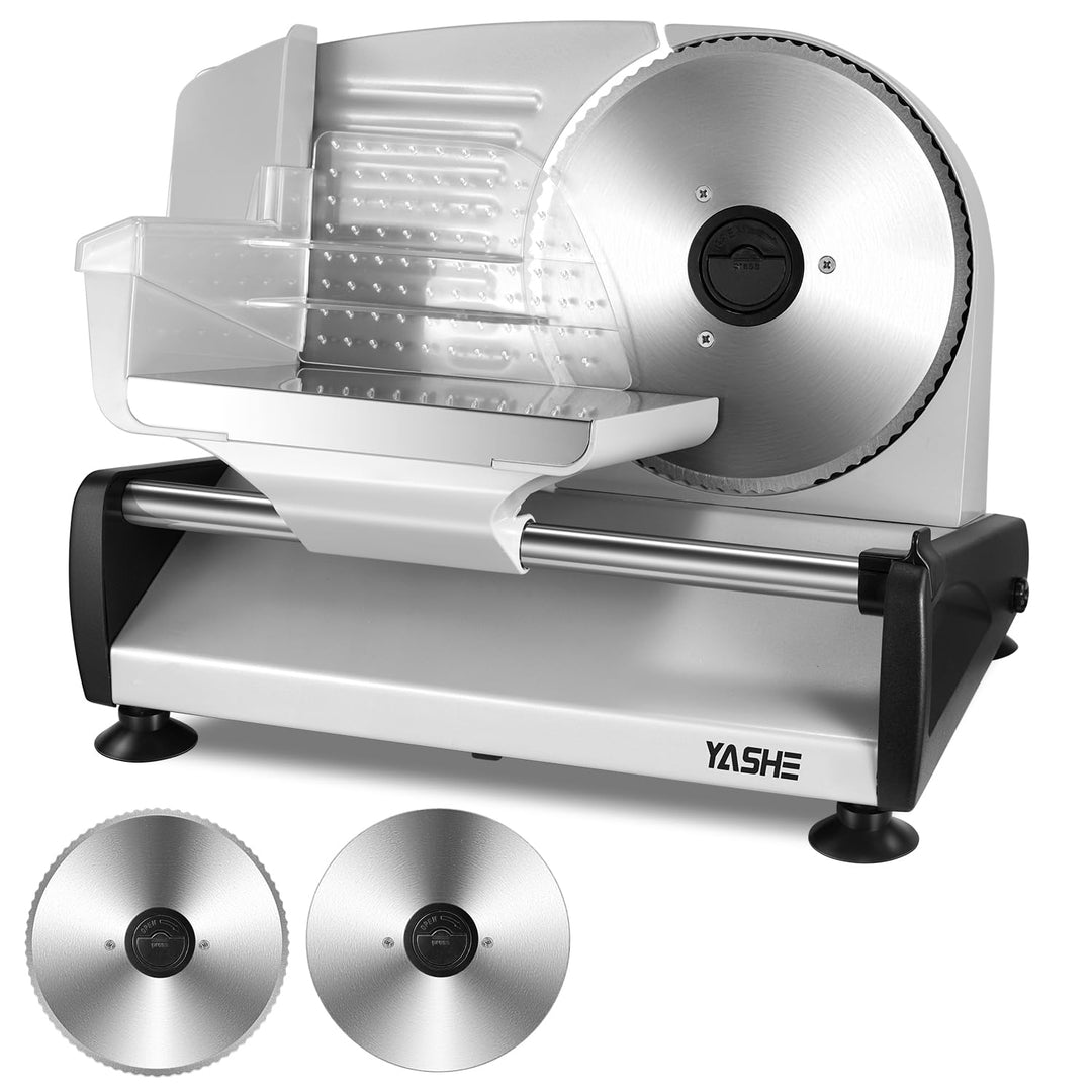 YASHE Allesschneider Elektrisch, 250W Brotschneidemaschine mit 19cm Gezahntem & Glattem Messer, Eins