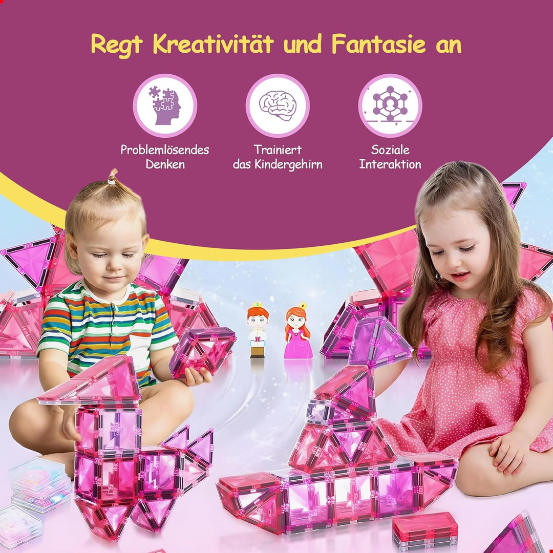 Olvy Magnetische Bausteine Montessori Spielzeug - 80 Magnetic Tiles Kinder - Magnetisches Konstrukti