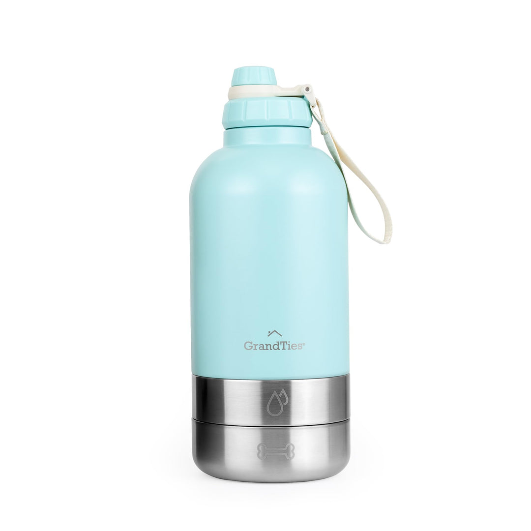 GrandTies Isolierte tragbare Hundewasserflasche mit 2 abnehmbaren Hundenapfspender, auslaufsicherer