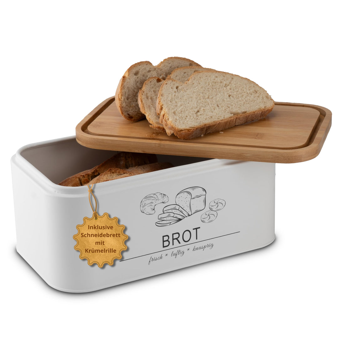 MNKsolution Brotkasten mit Deckel als Schneidebrett - Brotbox mit Lüftungslöchern für Brotaufbewahru