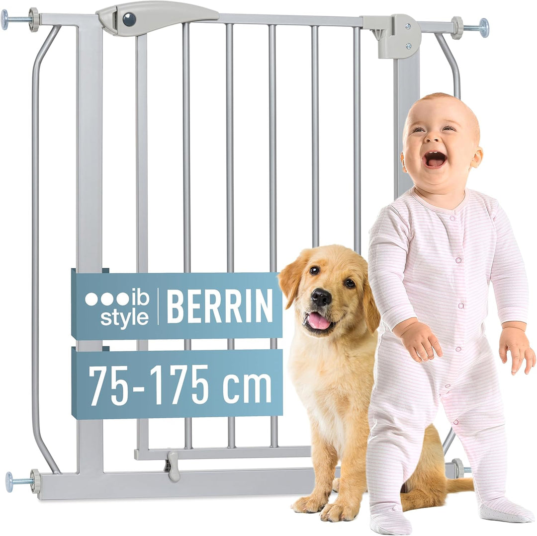 ib style® Berrin Treppengitter 67-175cm | Türschutzgitter | Ohne Bohren | Auto-Close | 90° Stop |Sil