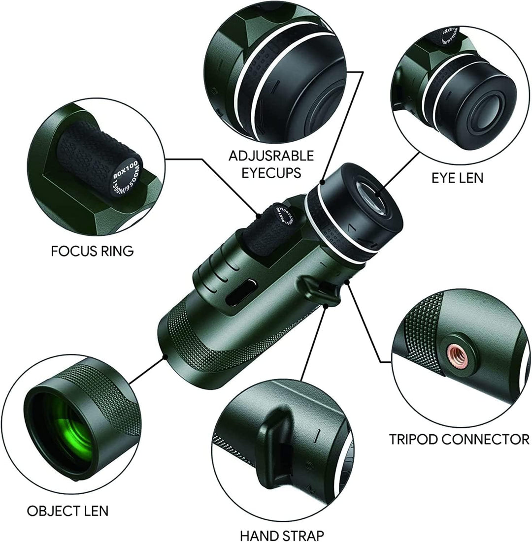 Monokular-Teleskop 80x100 High Definition für Erwachsene High Powered mit Smartphone Adapter Telesko