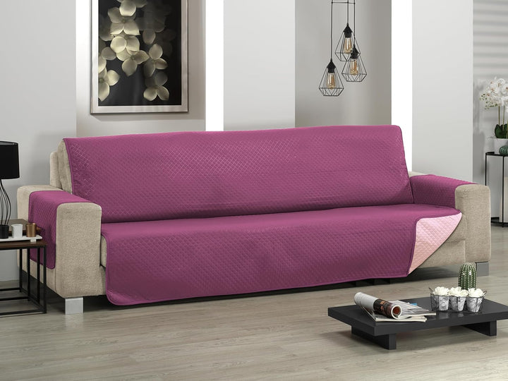 Martina Home Sofaüberwurf, gesteppt, Aubergine/Lachs, 3-Sitzer Diamond