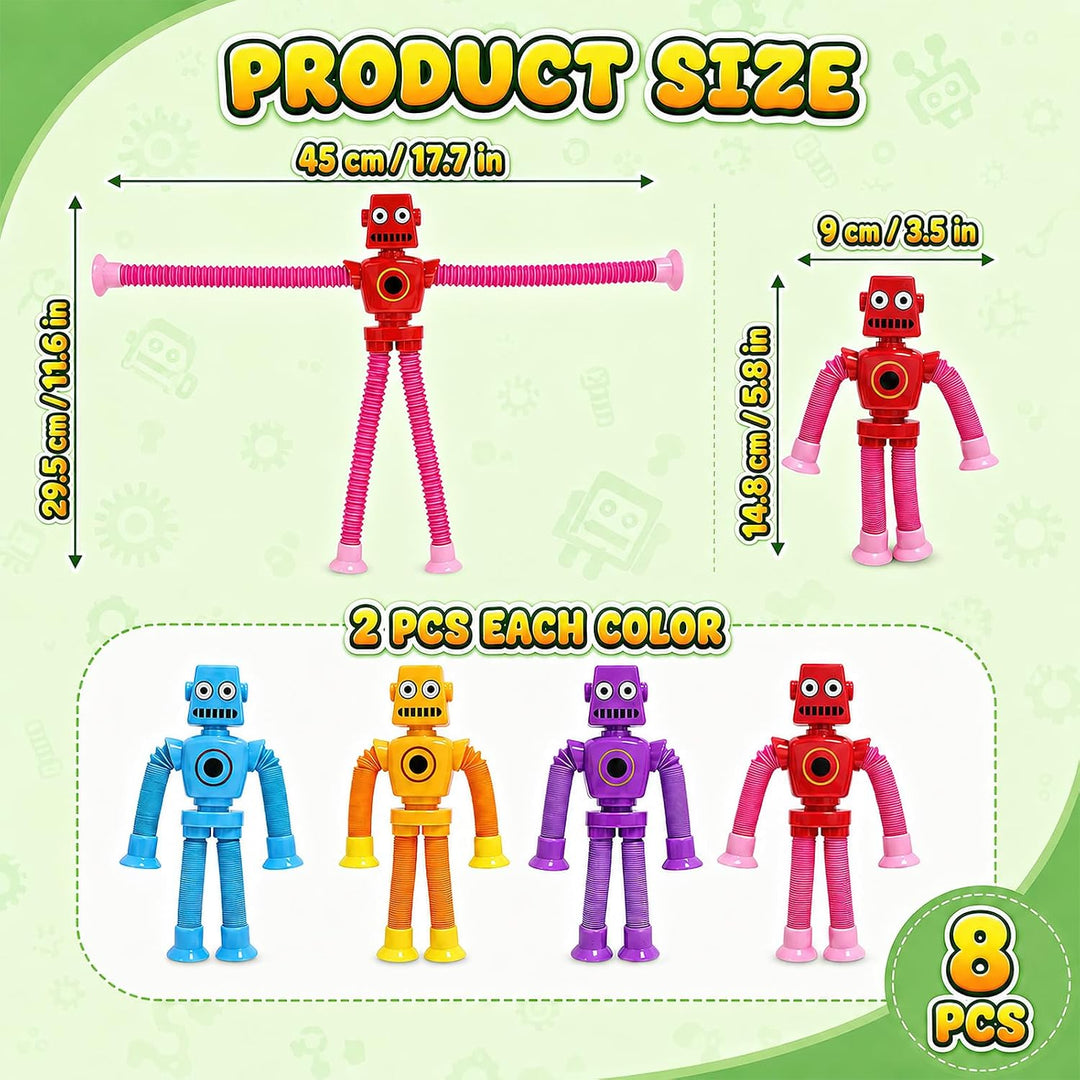Saugnapf Spielzeug Roboter 8er Set, Dehnbare Pop Tubes für Kinder | Dehnbares Saugnapf Spielzeug, se