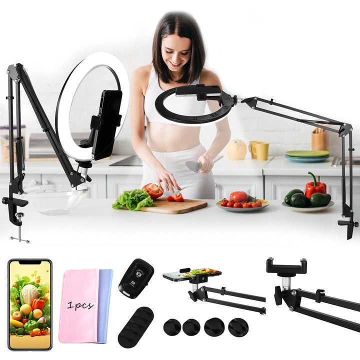 Ringlicht Mit Stativ,Handy Overhead Stativ 10,Dimmbares LED-Ringlicht,RGB Ring Light,Tisch Selfie Li