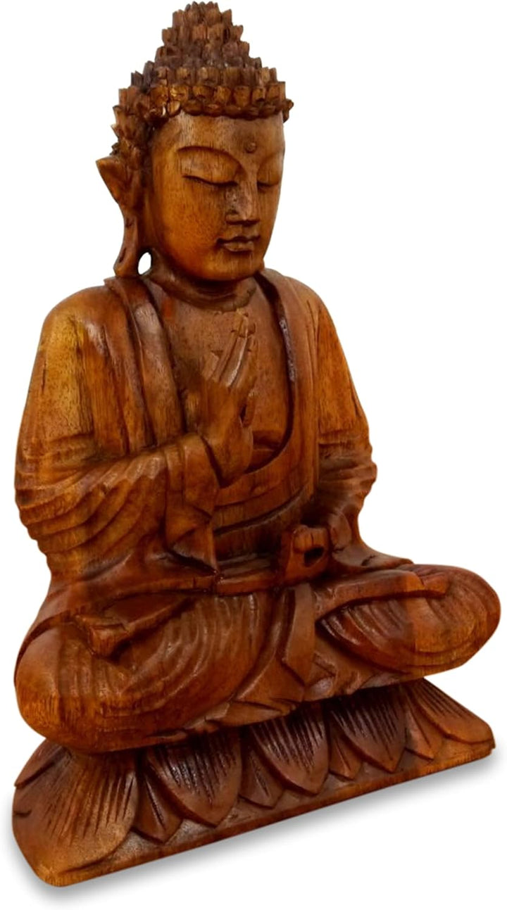 livasia ruheausstrahlender Buddha aus Holz, Skulptur, Buddhismus Statue, Dekofigur, Holzskulptur (kl
