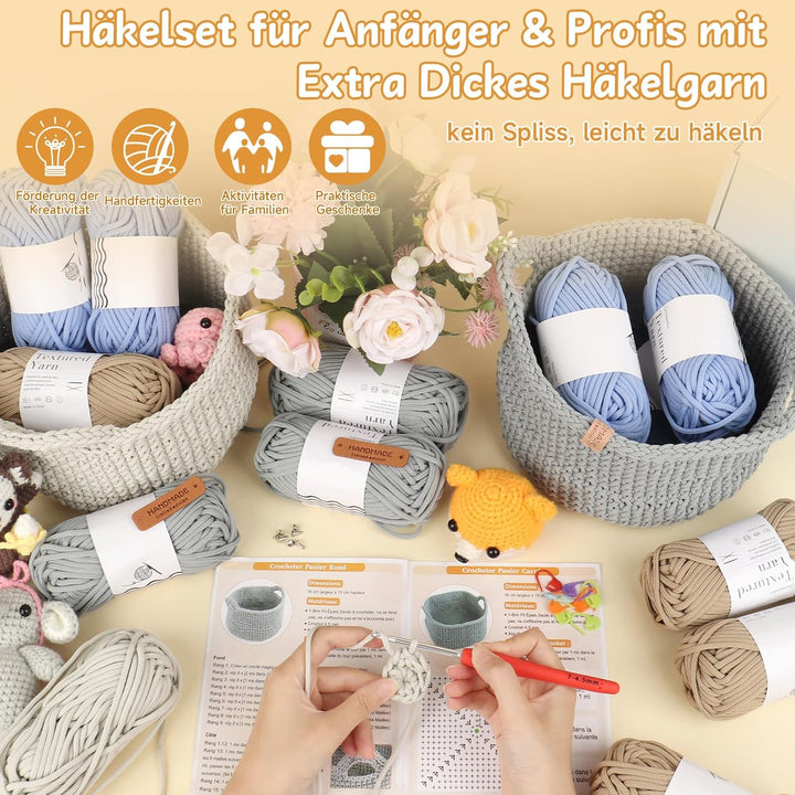 Coopay Häkelset für Anfänger, Rund Körbe Häkel Set mit Häkelanleitung, DIY Häkelset für Körbe Häkeln
