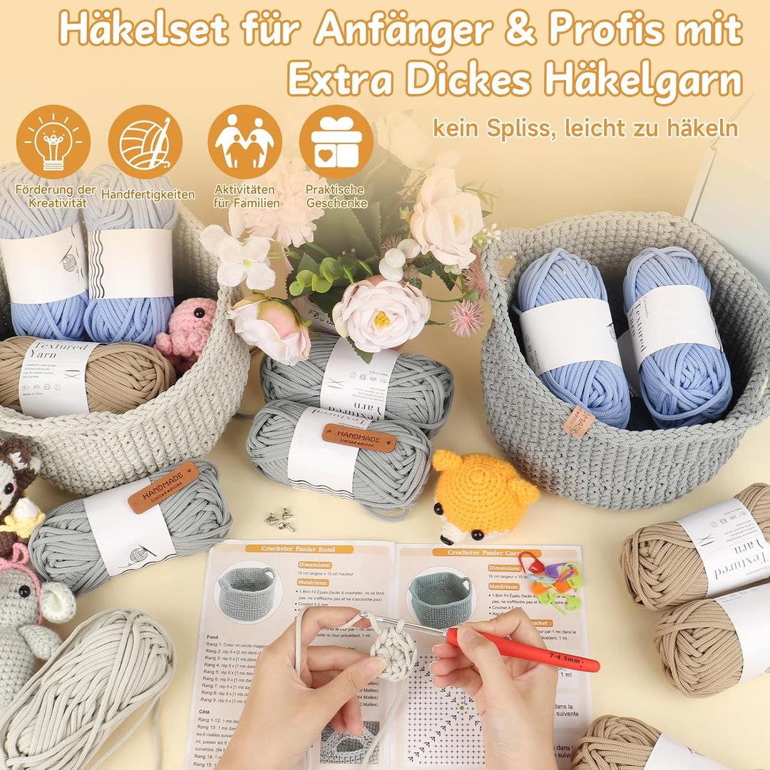 Coopay Häkelset für Anfänger, Rund Körbe Häkel Set mit Häkelanleitung, DIY Häkelset für Körbe Häkeln