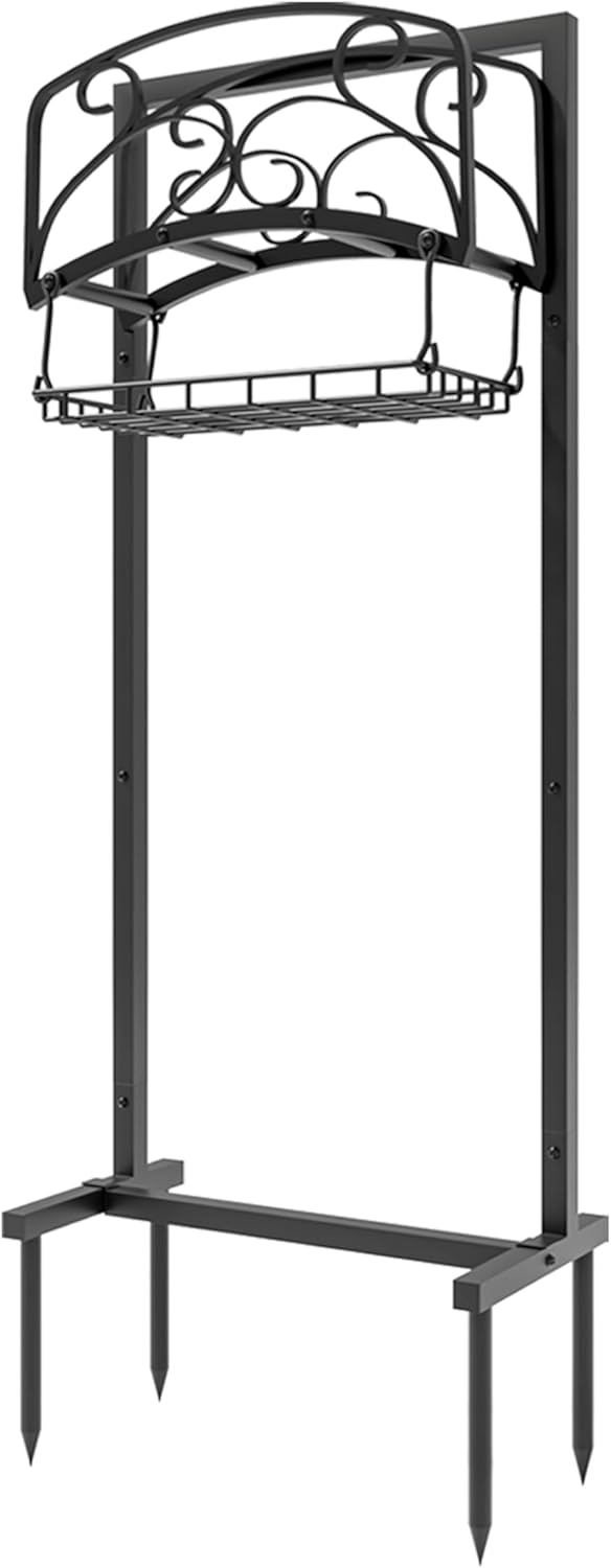 Kingson tragbare Gartenschlauchhalter mit Korb, robust, freistehender Stahlständer, hält 45 m Schlau