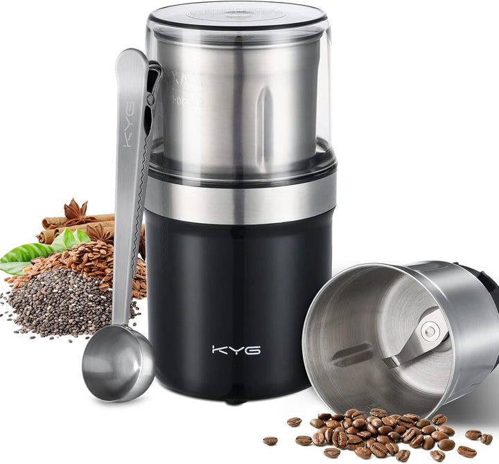 KYG Kaffeemühle Elektrisch mit 1 Abnehmbarer Edelstahlbehälter, 300W Kaffeebohnenmühle elektrisch, G