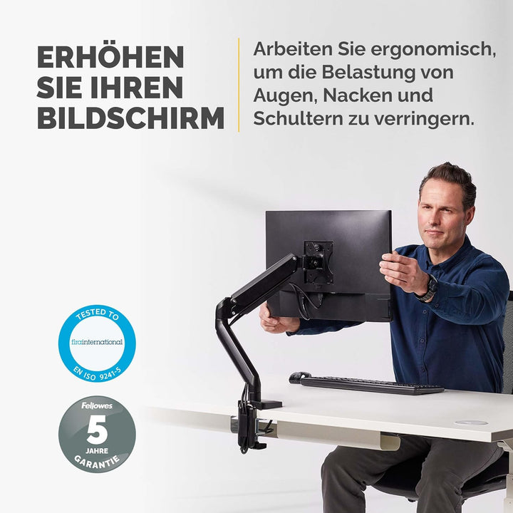Fellowes Monitor Halterung für 1 Bildschirm bis 32 Zoll (81,28 cm) - Platinum Series Monitor Arm mit