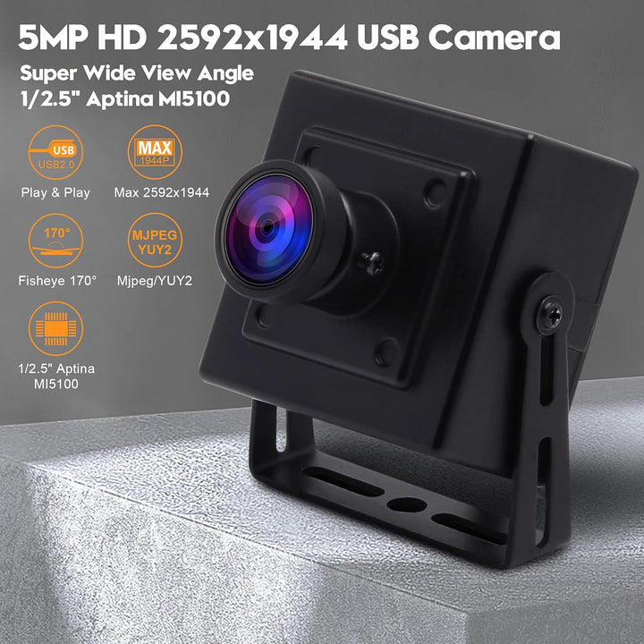 Svpro 5MP Mini-USB-Kamera 2592x1944 HD-Webkamera Aptina MI5100 Sensor Fisheye-Kamera 170-Grad-Objekt
