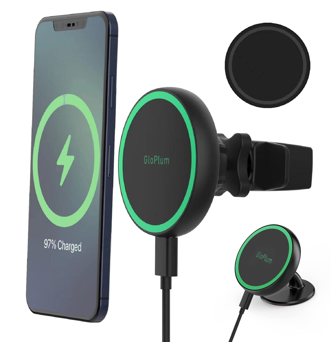Gloplum Kompatibel 15W Ladegerät Magsafe Autohalterung, Kabelloses Magnet Auto Handyhalter,Wireless