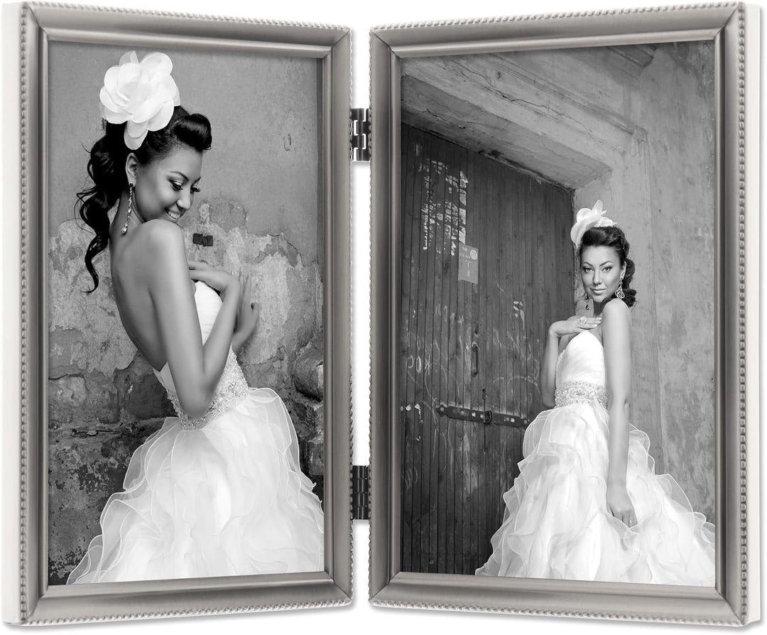 Lawrence Frames Doppel-Bilderrahmen mit Scharnier, 12,7 x 17,8 cm, antikes Zinn zinnfarben 5x7 Doubl