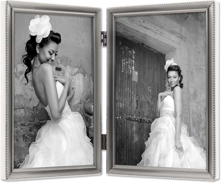 Lawrence Frames Doppel-Bilderrahmen mit Scharnier, 12,7 x 17,8 cm, antikes Zinn zinnfarben 5x7 Doubl