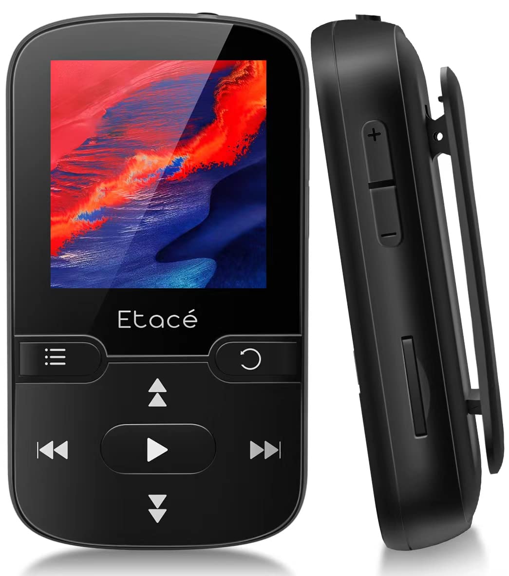 Etacé MP3 Player Bluetooth 5.0, Sport Musik-Player mit 16GB internen Speicher, UKW-Radio, E-Book, Sc