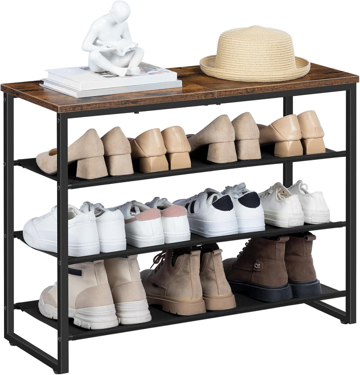 HOOBRO Schuhregal, 4-stufige Schuhablage, Schuhschrank mit 3 Oxford-Stoffebenen und 1 Paneelebene, f