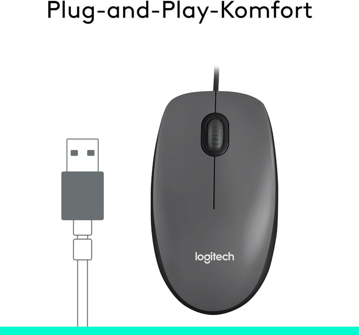 Logitech M100 Kabelgebundene USB-Maus, 3 Tasten, 1000 DPI Optical Tracking, Für Links- und Rechtshän