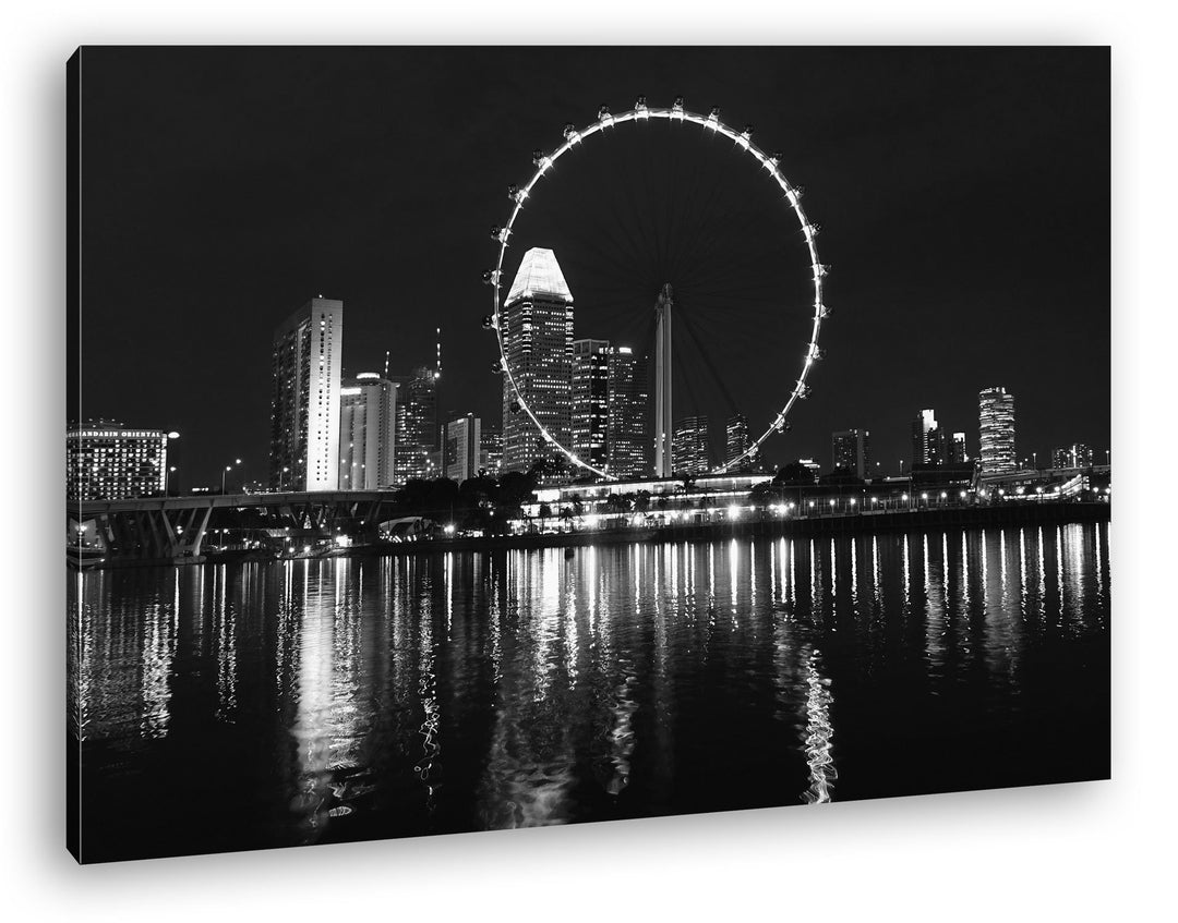 deyoli Riesenrad in Singapur Effekt: Schwarz/Weiss im Format: 60x40 als Leinwandbild, Motiv fertig g