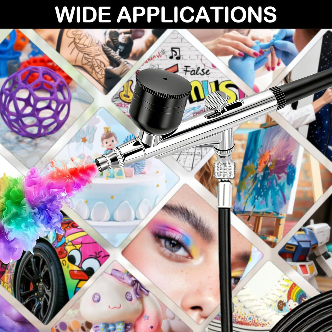 Airbrush Set, mit Kompressor, 3-stufige Druckregelung (bis 60 PSI), 5 Düsen und Zubehör, für Modellb