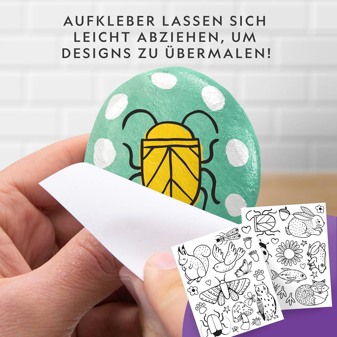 NATIONAL GEOGRAPHIC Steine Bemalen Set – Bastelset für Kinder, 15 Flusssteine mit 10 Farben &amp; Zubehö