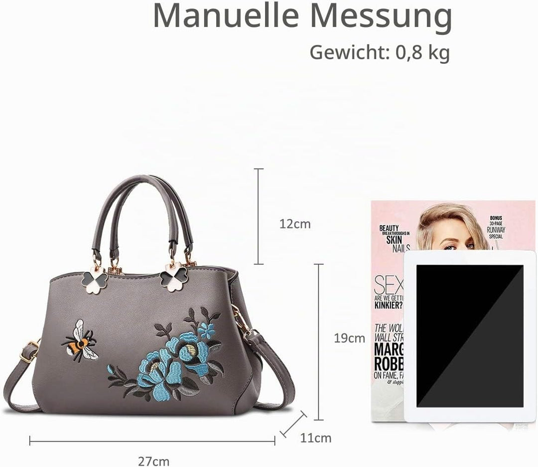 NICOLE&DORIS Handtaschen Damen Mode Schultertasche Geldbörse Retro Umhängetasche Frau Tote Stickerei