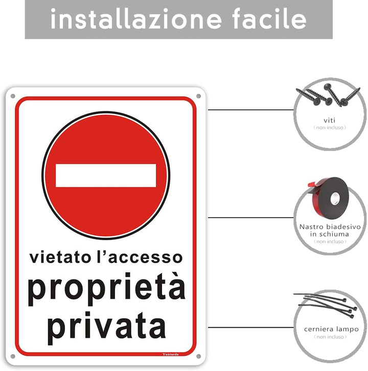 2 Pezzi Cartello proprietà privata - Cartelli vietato l'accesso – Divieto! Non entrare! 18x25cm