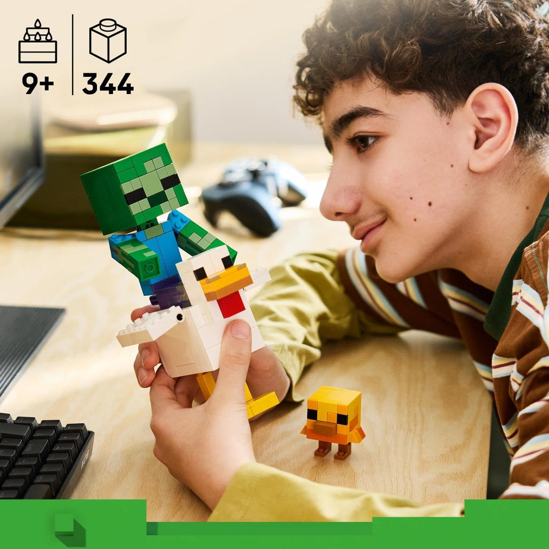 LEGO Minecraft Hühnerreiter - Bauspielzeug - Zimmerdeko zum Videospiel mit Zombiebaby, Huhn und Küke