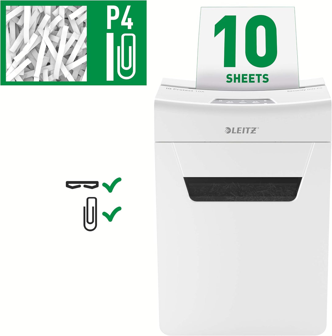 Leitz IQ Premium Aktenvernichter P4 fürs Büro und Zuhause, 11-10 Blatt (70-80 g/m²) 10 Blatt Partike