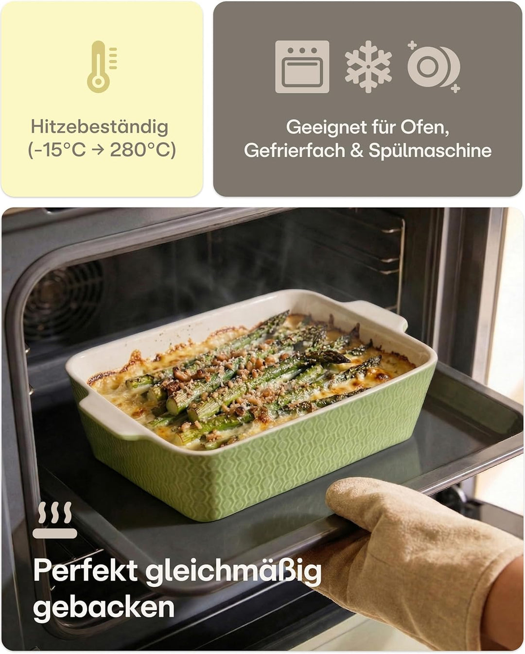 Praknu Auflaufform Gross - Lasagne Auflaufform aus Keramik - Extra Hoher Rand - Ofenform Für Tiramis
