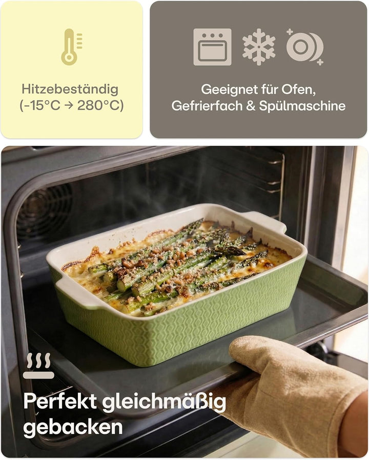 Praknu Auflaufform Gross - Lasagne Auflaufform aus Keramik - Extra Hoher Rand - Ofenform Für Tiramis