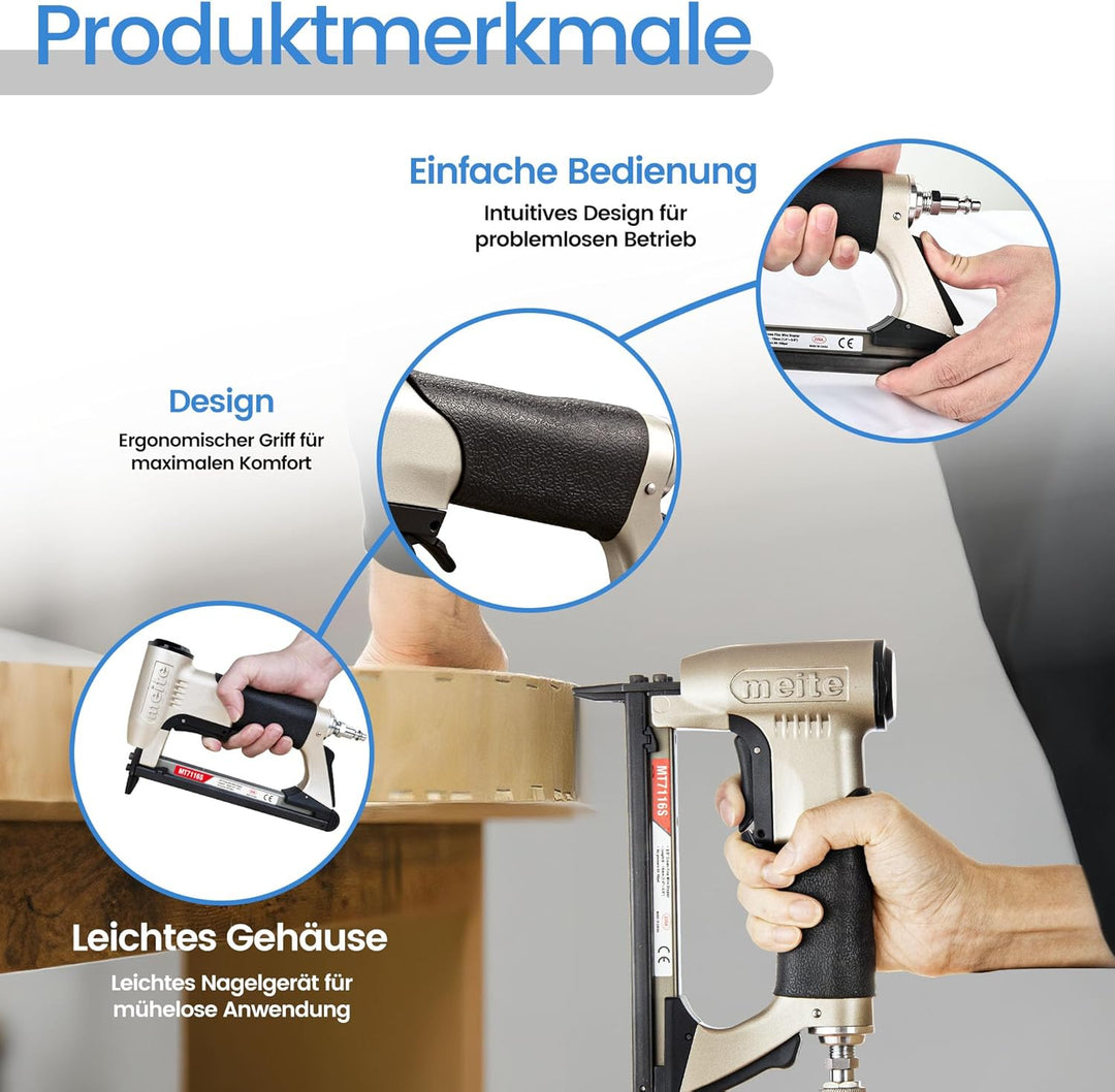 meite MT7116S Upholstery Stapler - 22 Gauge 71 Series 3/8" Crown or C-Crown Fine Wire Stapler with S