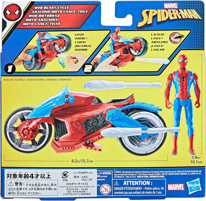 Spider-Man Marvel Web-Motorrad Spielzeug-Set mit 10 cm grosser Action-Figur und 2 Netz-Projektilen
