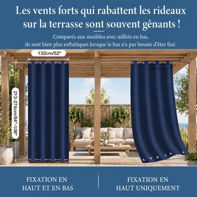 Rosnek Outdoor Vorhang Wetterfest Winddicht mit Obere und Untere Ösen,2 Stück Outdoorvorhänge 243x13