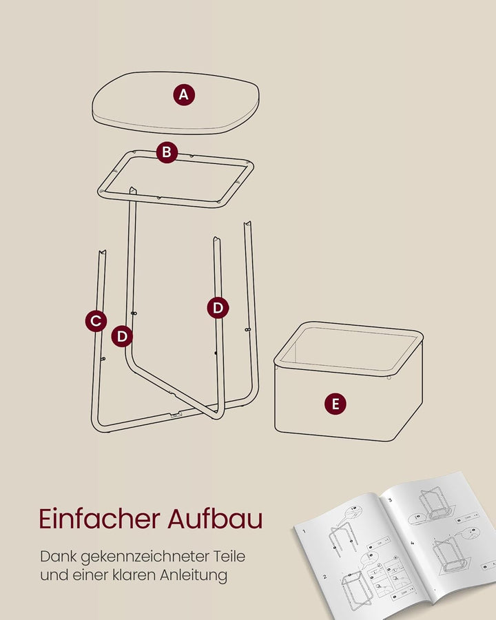 VASAGLE Beistelltisch quadratisch, Kleiner Tisch, Couchtisch klein, Wohnzimmertisch, Korb aus Stoff,
