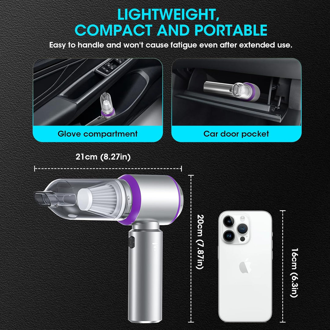 Handstaubsauger Akku, 20000PA Handstaubsauger Kabellos mit Bürstenloser Motor, 4-in-1 Autostaubsauge