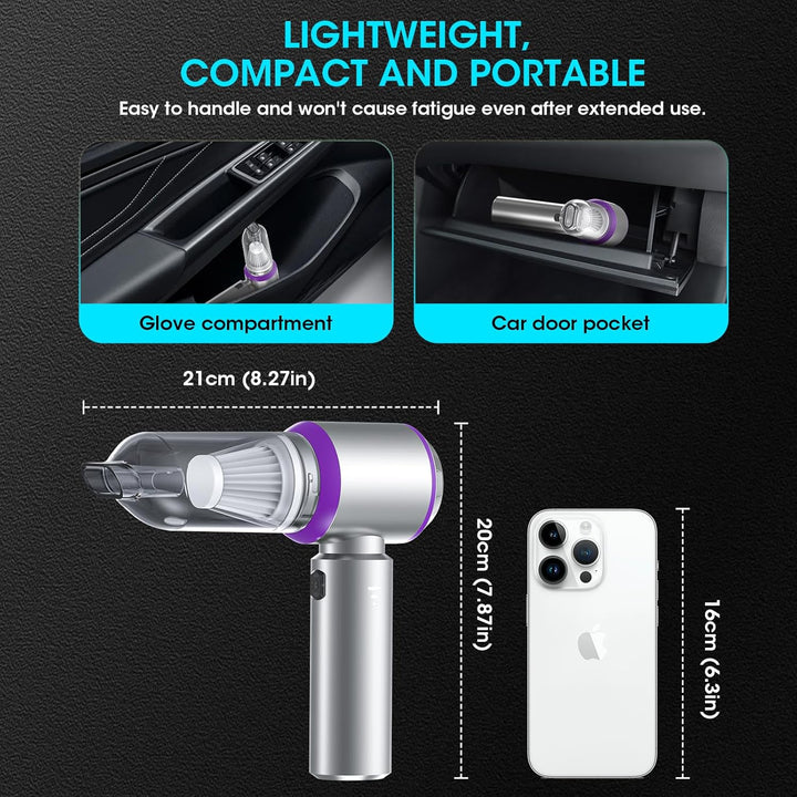 Handstaubsauger Akku, 20000PA Handstaubsauger Kabellos mit Bürstenloser Motor, 4-in-1 Autostaubsauge