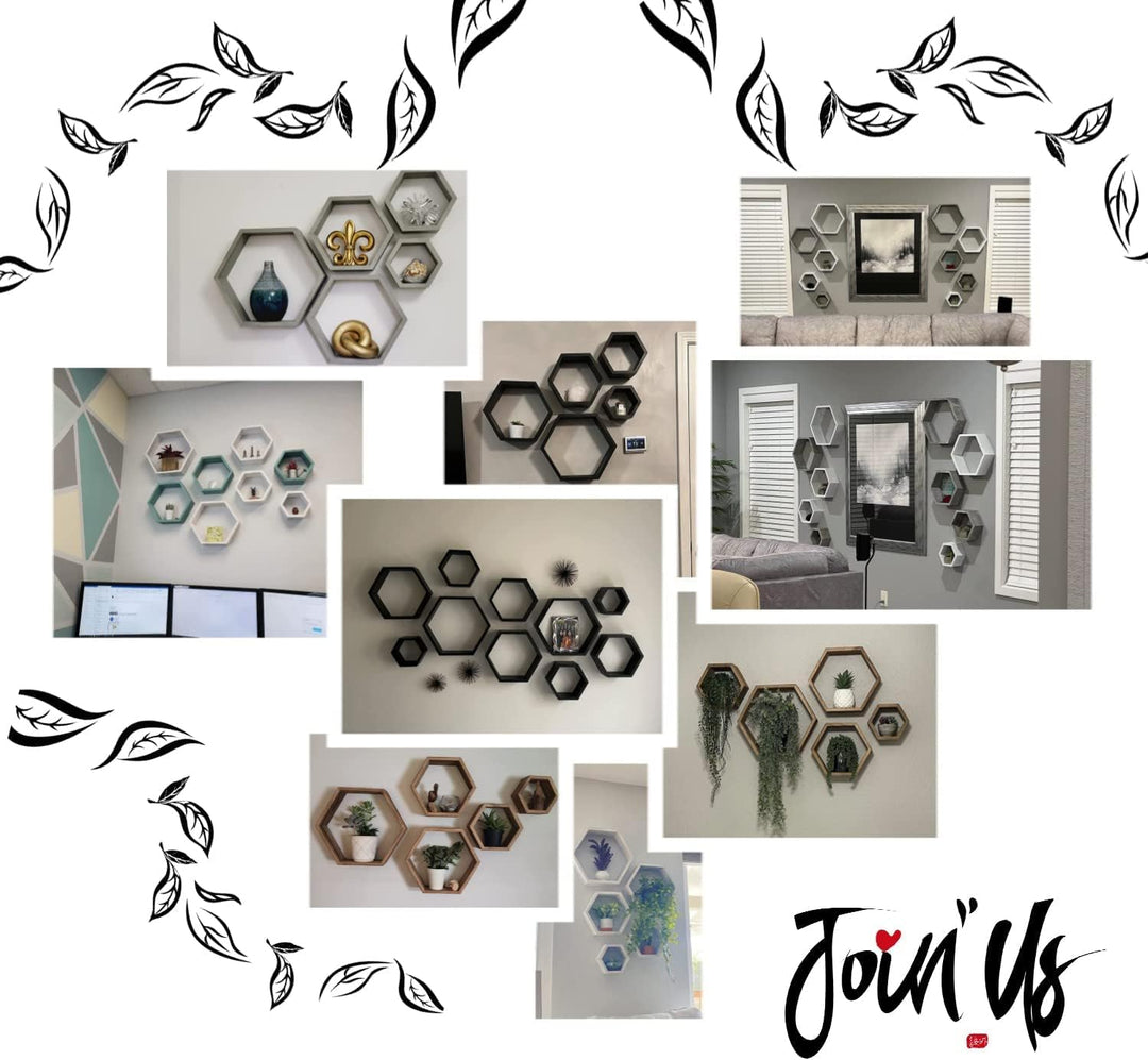 PHOENANCEE Hexagon Wandregal, Wohnzimmer Deko Wand, Holz Hängeregal für Schlafzimmer, 5er-Set(Schwar