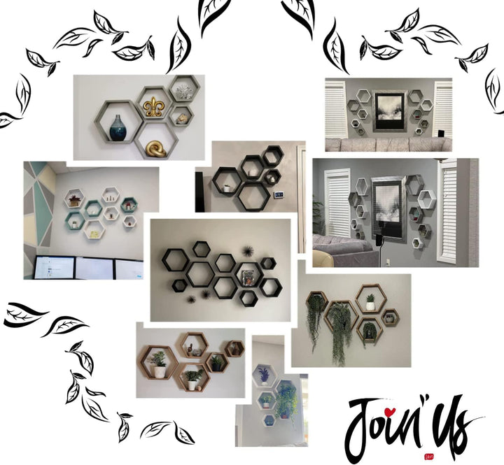 PHOENANCEE Hexagon Wandregal, Wohnzimmer Deko Wand, Holz Hängeregal für Schlafzimmer, 5er-Set(Schwar