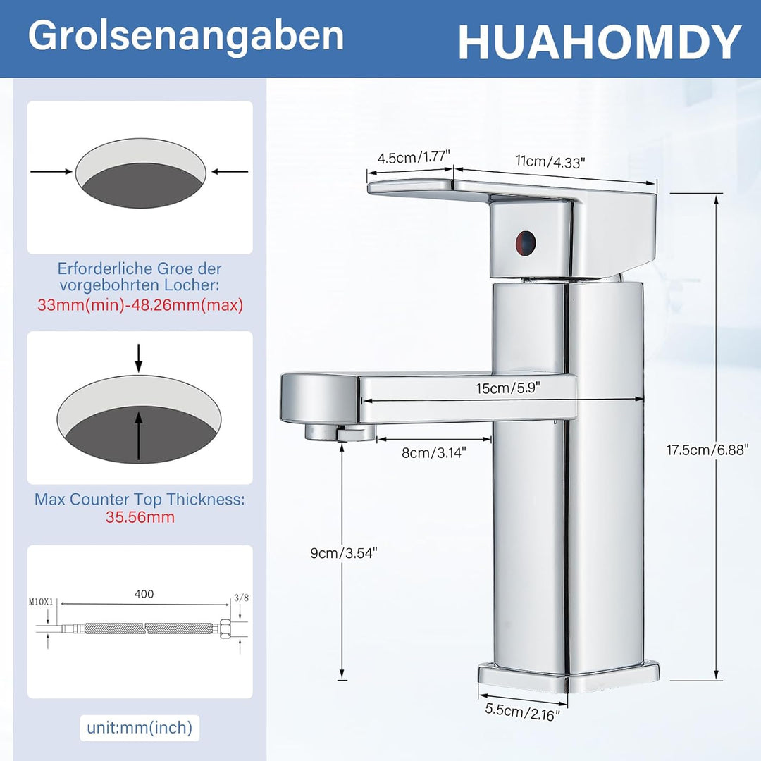 HUAHOMDY Badarmatur Chrom Wasserhahn Bad für Badezimmer Einhebelmischer Kleine Waschtischarmatur Was