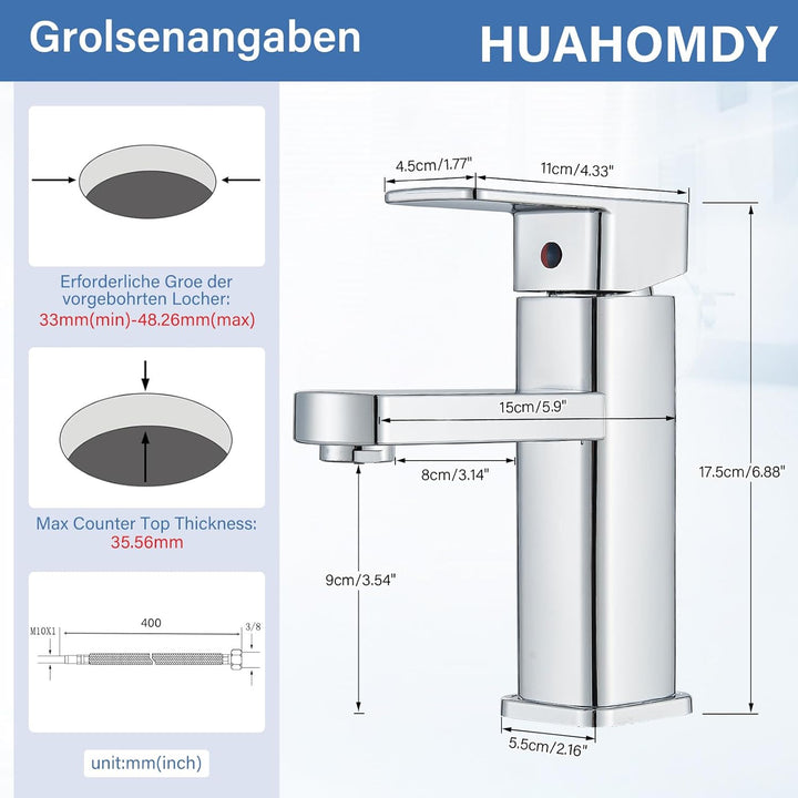 HUAHOMDY Badarmatur Chrom Wasserhahn Bad für Badezimmer Einhebelmischer Kleine Waschtischarmatur Was